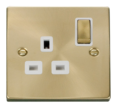 Click Deco Satin Brass 1G 13A Single Switched Socket White Insert