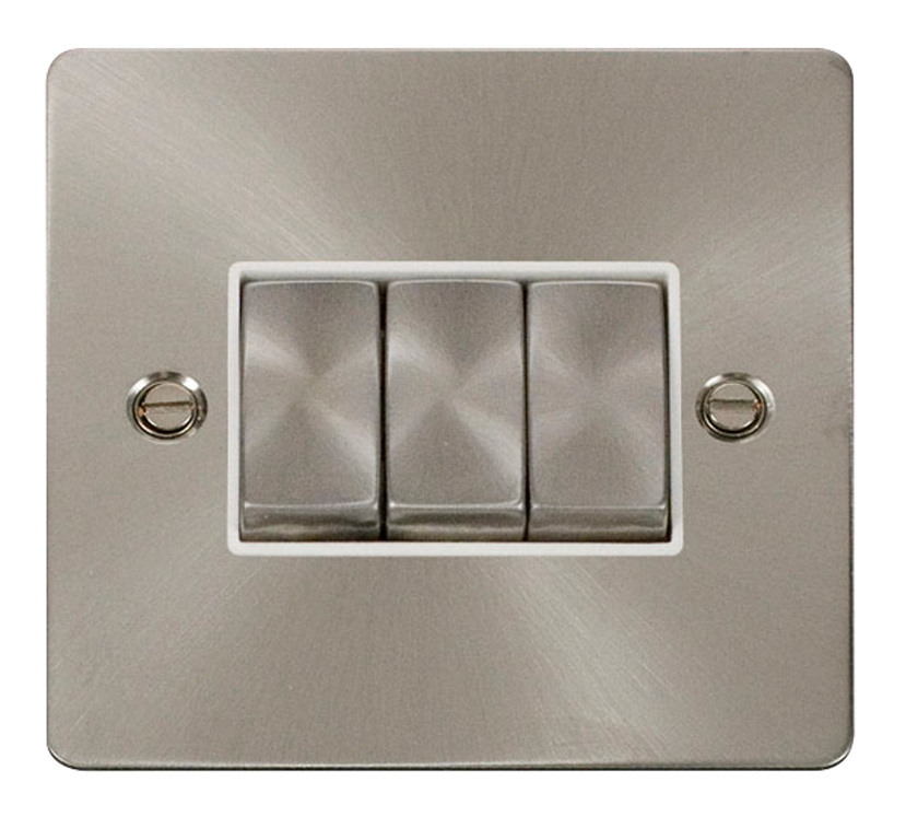 Click Define Brushed Stainless 3G 2W Triple Light Switch White Insert