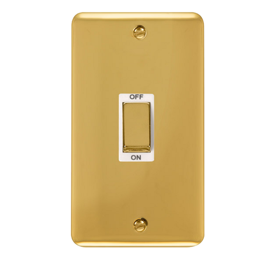 Click Deco Plus Polished Brass 2G 45A DP Vertical Switch White Insert