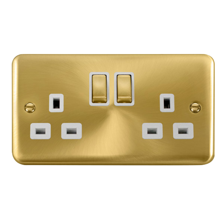 Click Deco Plus Satin Brass 2G 13A Double Switched Socket White Insert
