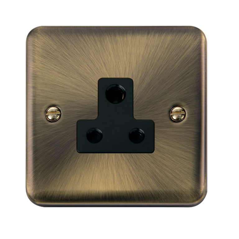 Click Deco Plus Antique Brass 1G 5A Round Pin Single Socket Black Insert