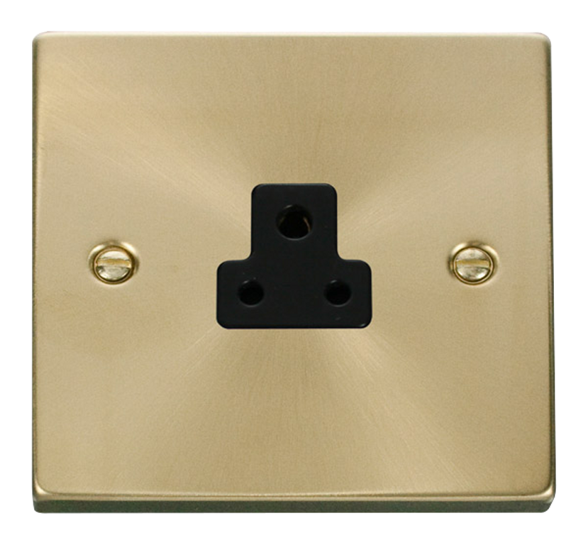 Click Deco Satin Brass 1G 2A Round Pin Single Socket Black Insert