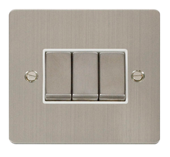 Click Define Stainless Steel 3G 2W Triple Light Switch White Insert