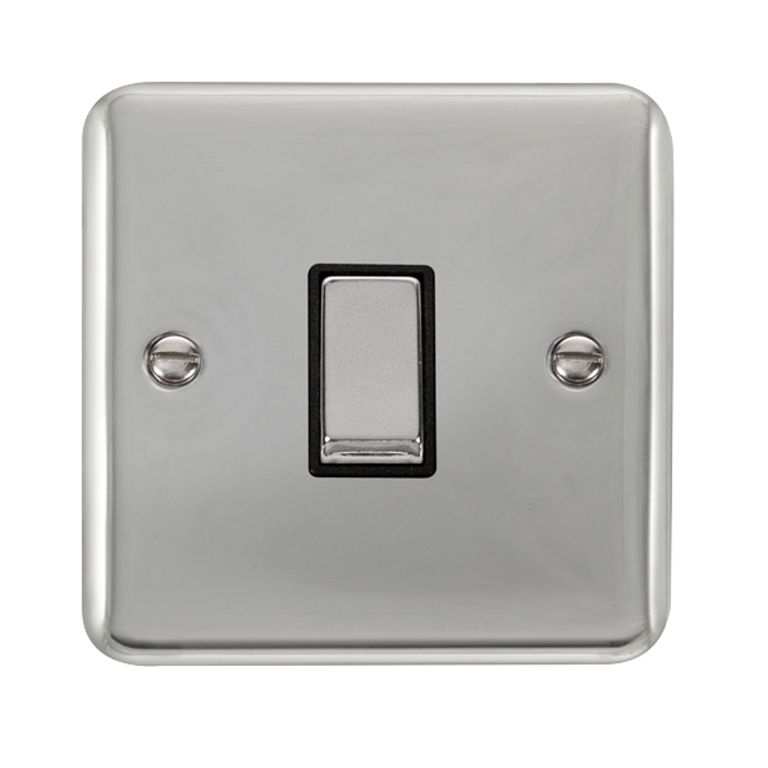 Click Deco Plus Polished Chrome 1G 2W Single Light Switch Black Insert