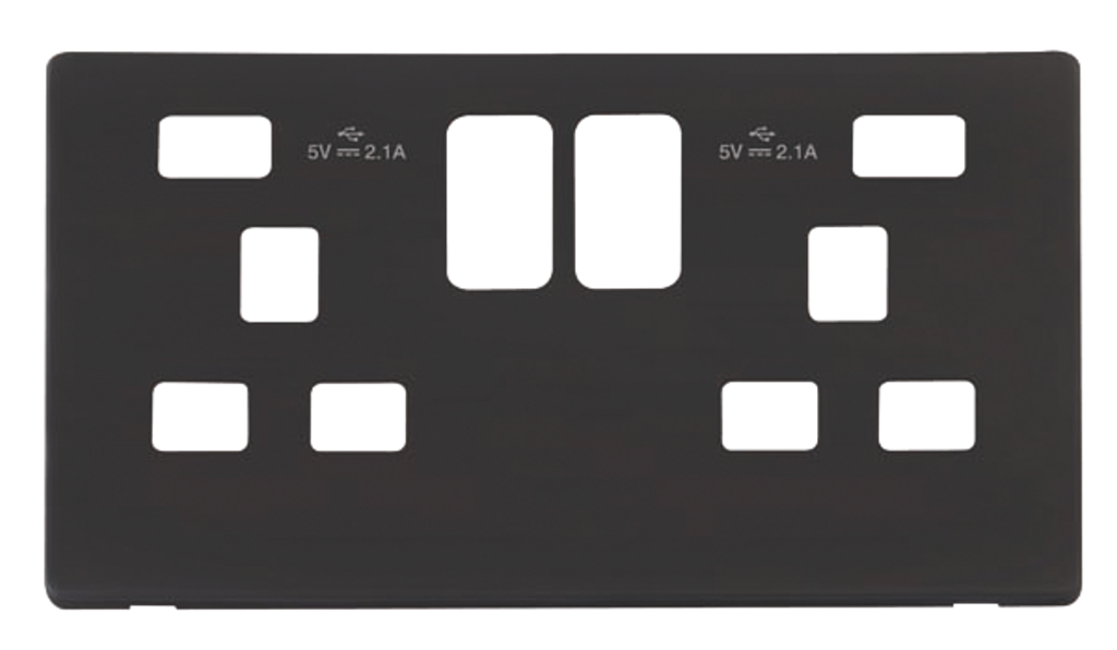 Click Definity Screwless Black 2G 13A Double Switched Socket c/w 2 x USB Outlets Black Insert