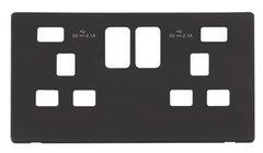 Click Definity Screwless Black 2G 13A Double Switched Socket c/w 2 x USB Outlets Black Insert