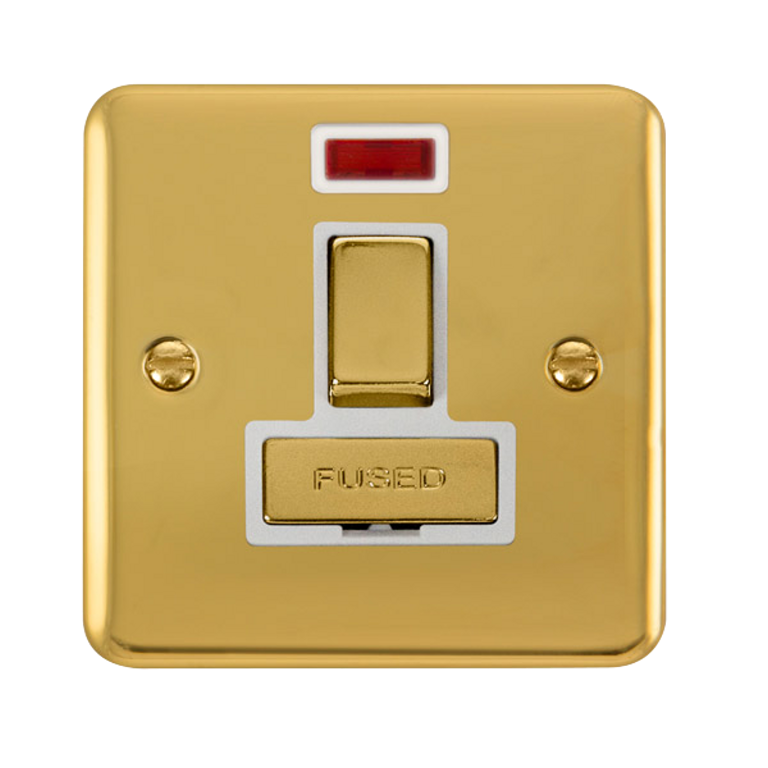 Click Deco Plus Polished Brass 1G 13A Switched Fused Connection Unit & Neon White Insert