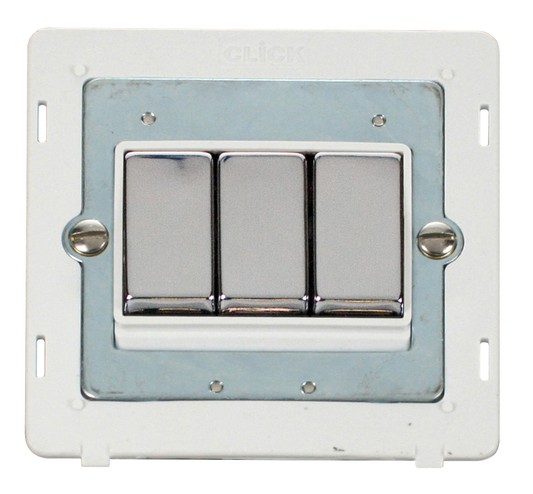 Click Definity Screwless Polished Chrome 3G 2W Triple Light Switch White Insert
