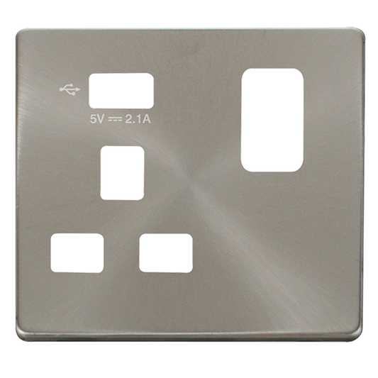 Click Definity Screwless Brushed Stainless 1G 13A Single Switched Socket c/w 1 x USB Outlet Black Insert