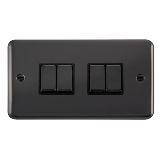 Click Deco Plus Black Nickel 4G 2W Quadruple Light Switch Black Insert