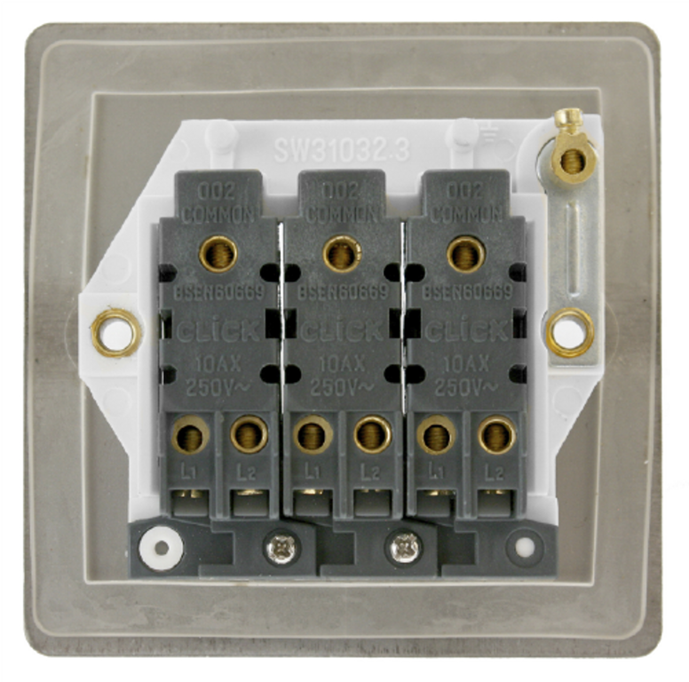 Click Define Brushed Stainless 3G 2W Triple Light Switch White Insert ...