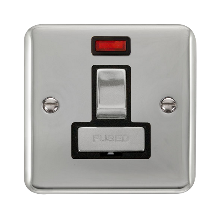 Click Deco Plus Polished Chrome 1G 13A Switched Fused Connection Unit & Neon Black Insert