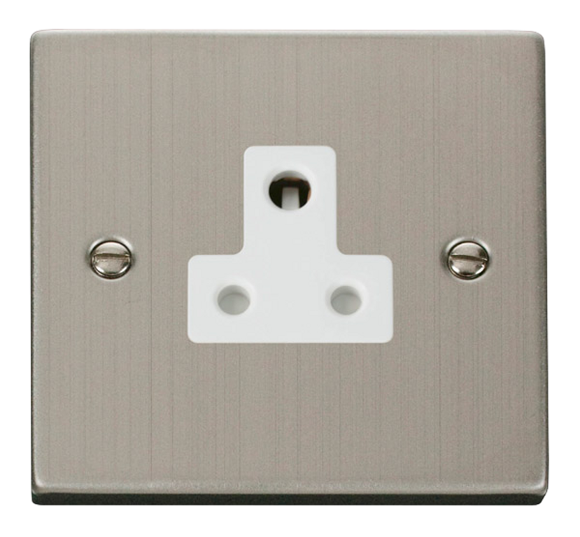 Click Deco Stainless Steel 1G 5A Round Pin Single Socket White Insert