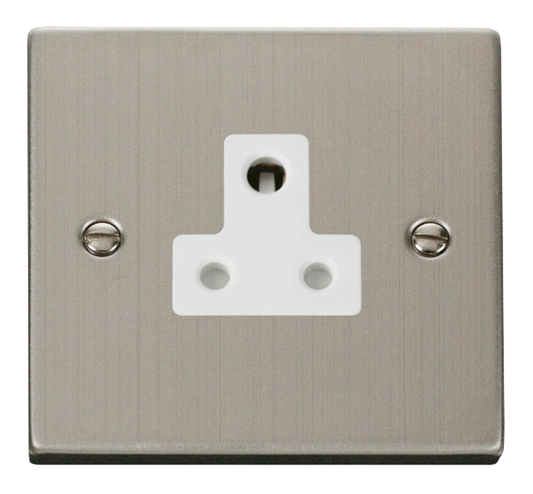 Click Deco Stainless Steel 1G 5A Round Pin Single Socket White Insert