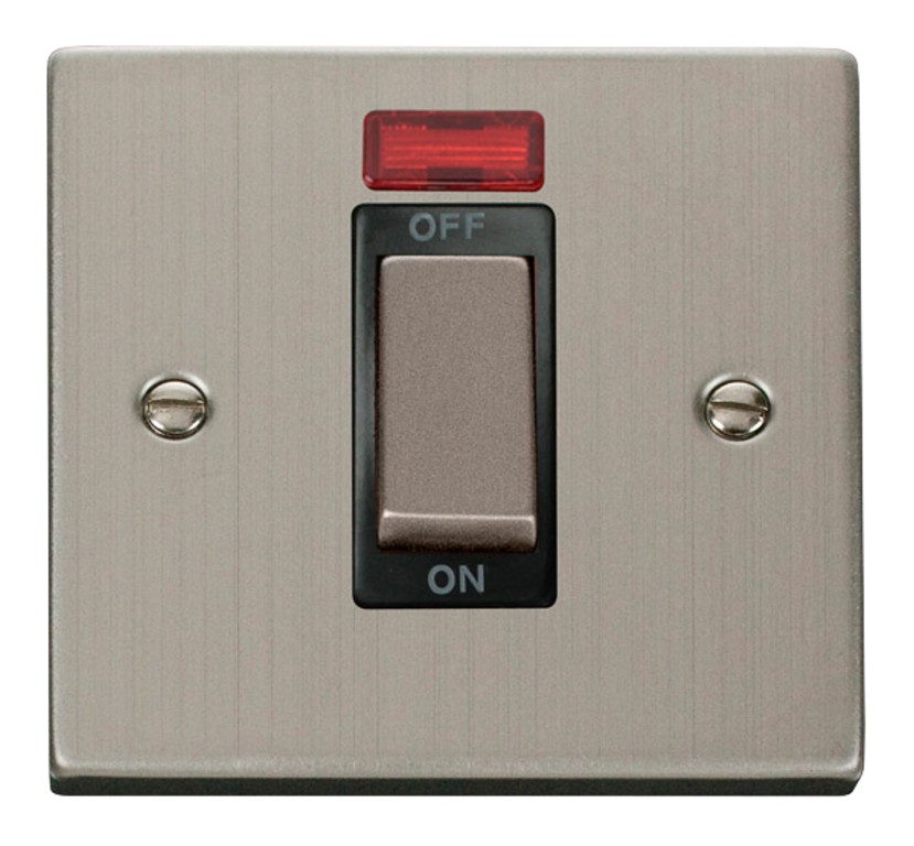Click Deco Stainless Steel 1G 45A DP Switch & Neon Black Insert