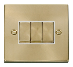 Click Deco Satin Brass 3G 2W Triple Light Switch White Insert