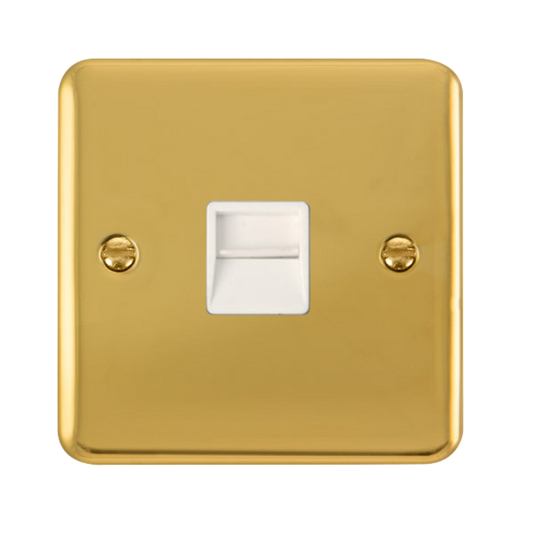 Click Deco Plus Polished Brass 1G Single BT/Telephone Master Outlet White Insert
