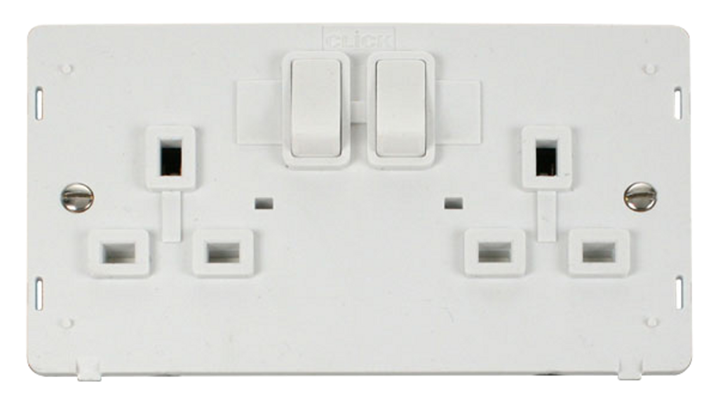 Click Definity Screwless Polar White 2G 13A Double Switched Socket White Insert