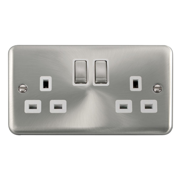 Click Deco Plus Satin Chrome 2G 13A Double Switched Socket White Insert