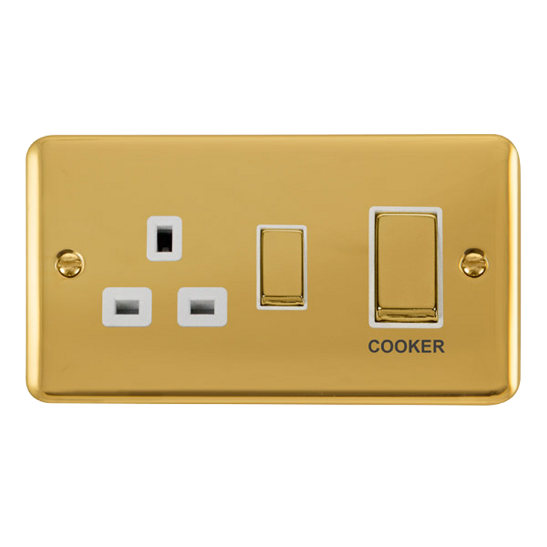 Click Deco Plus Polished Brass 2G 45A DP Cooker Control Unit White Insert