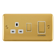 Click Deco Plus Polished Brass 2G 45A DP Cooker Control Unit White Insert