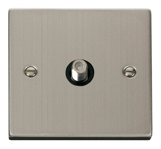 Click Deco Stainless Steel 1G F Satellite Outlet Plate Black Insert