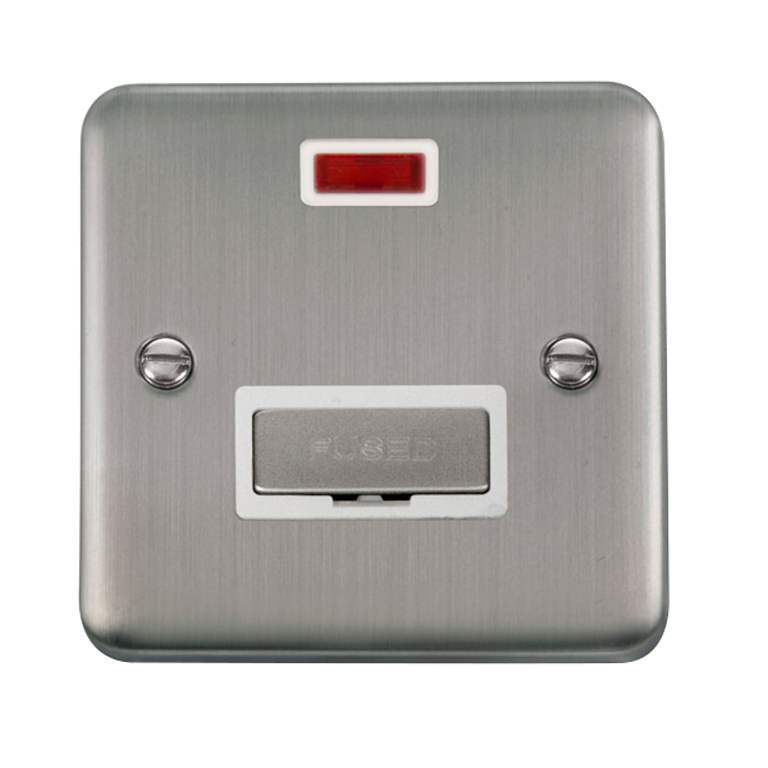 Click Deco Plus Stainless Steel 1G 13A Unswitched Fused Connection Unit & Neon White Insert