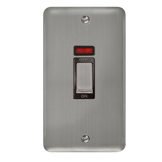 Click Deco Plus Stainless Steel 2G 45A DP Vertical Switch & Neon Black Insert