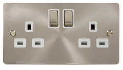 Click Define Brushed Stainless 2G 13A Double Switched Socket White Insert