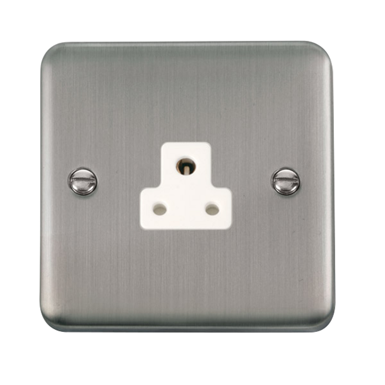 Click Deco Plus Stainless Steel 1G 2A Round Pin Single Socket White Insert