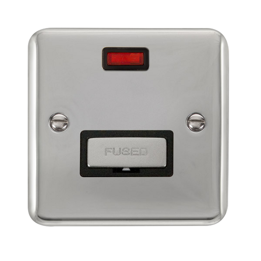 Click Deco Plus Polished Chrome 1G 13A Unswitched Fused Connection Unit & Neon Black Insert