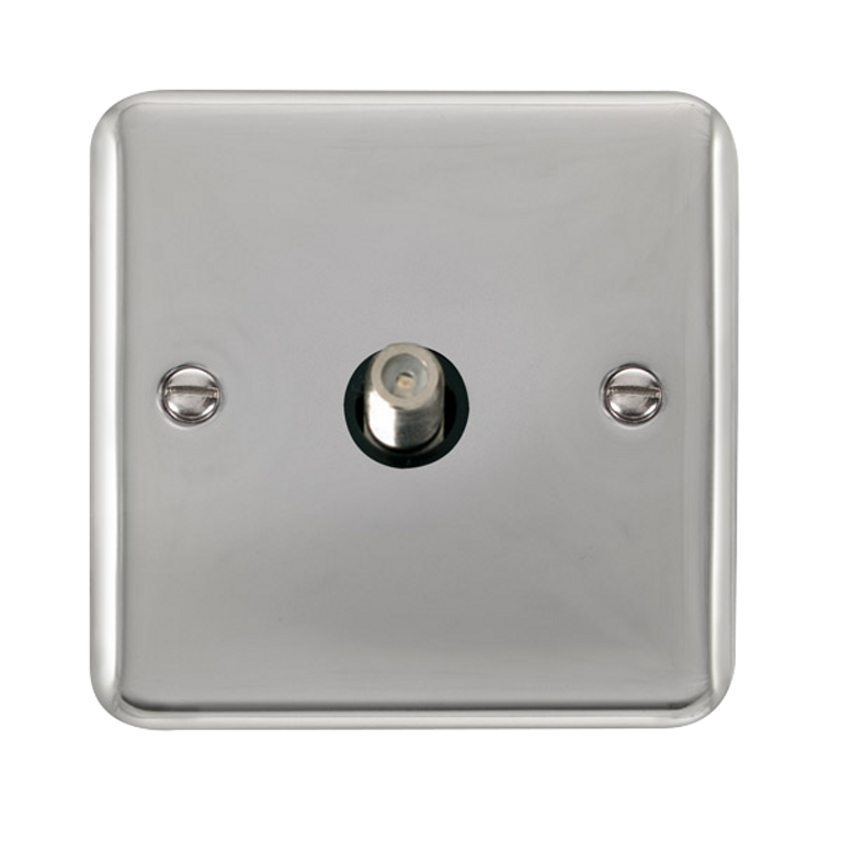 Click Deco Plus Polished Chrome 1G F Satellite Outlet Plate Black Insert