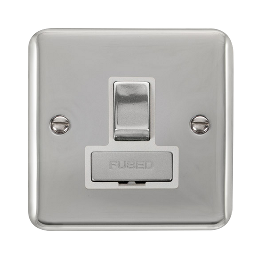 Click Deco Plus Polished Chrome 1G 13A Switched Fused Connection Unit White Insert