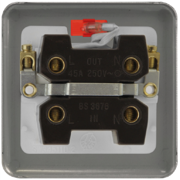 Click Deco Plus Stainless Steel 1G 45A DP Switch & Neon White Insert
