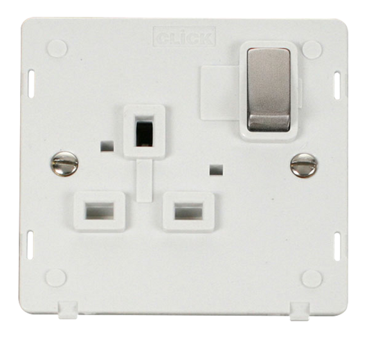 Click Definity Screwless Stainless Steel 1G 13A Single Switched Socket White Insert