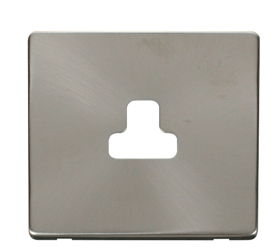 Click Definity Screwless Brushed Stainless 1G 2A Round Pin Single Socket Black Insert