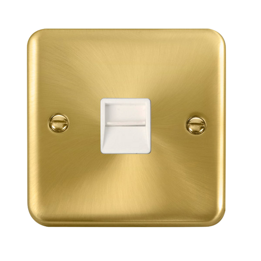 Click Deco Plus Satin Brass 1G Single BT/Telephone Master Outlet White Insert