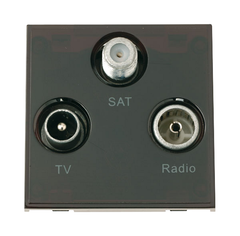 Click Euro Media Black 2 Module Triplexed 3 Outlet TV & FM & F Satellite Outlet Insert