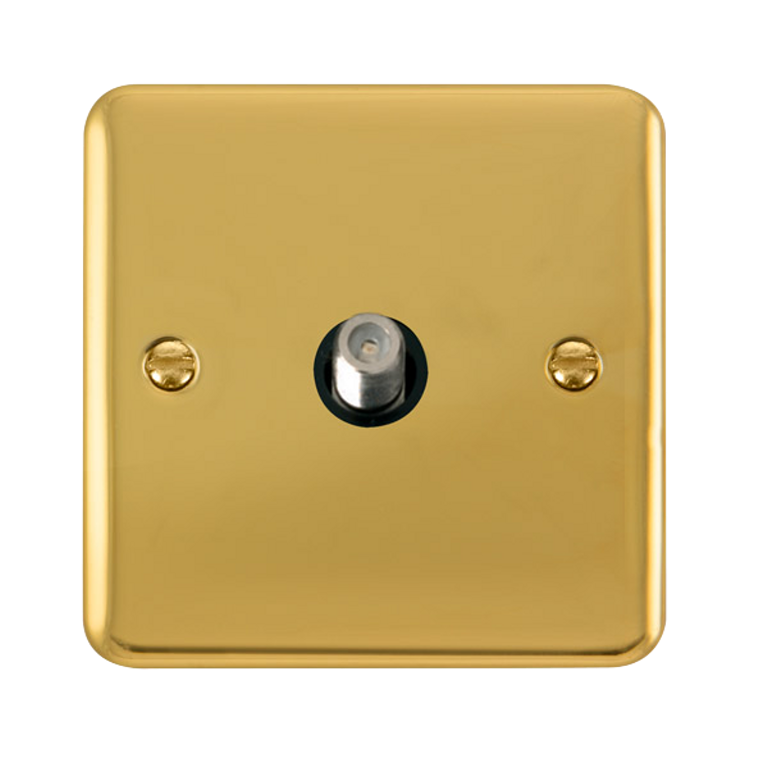Click Deco Plus Polished Brass 1G F Satellite Outlet Plate Black Insert