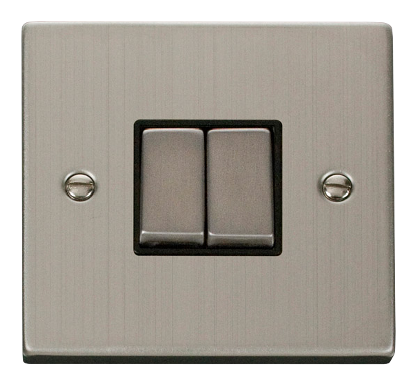 Click Deco Stainless Steel 2G 2W Double Light Switch Black Insert