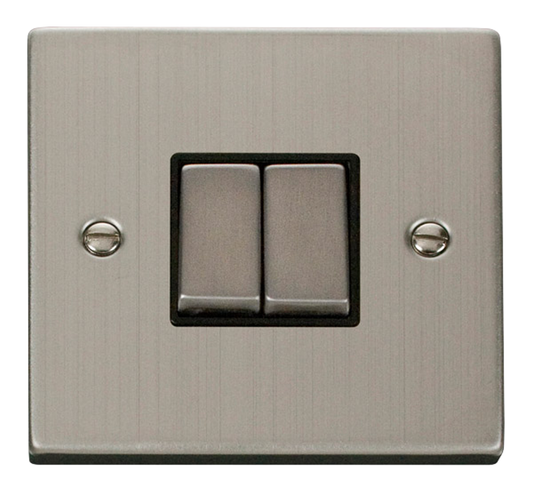 Click Deco Stainless Steel 2G 2W Double Light Switch Black Insert