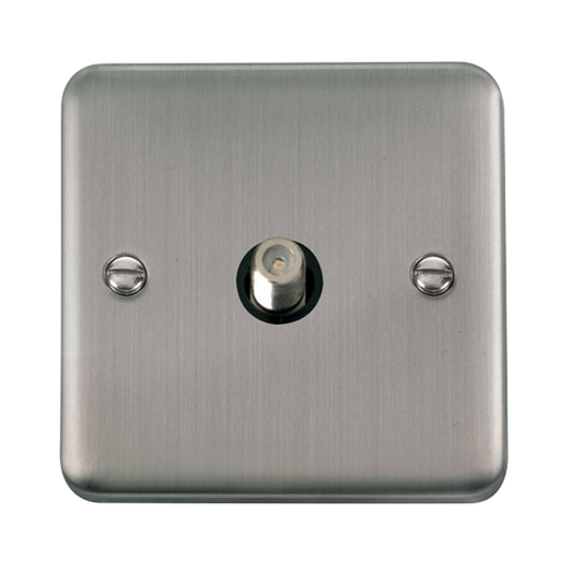 Click Deco Plus Stainless Steel 1G F Satellite Outlet Plate Black Insert