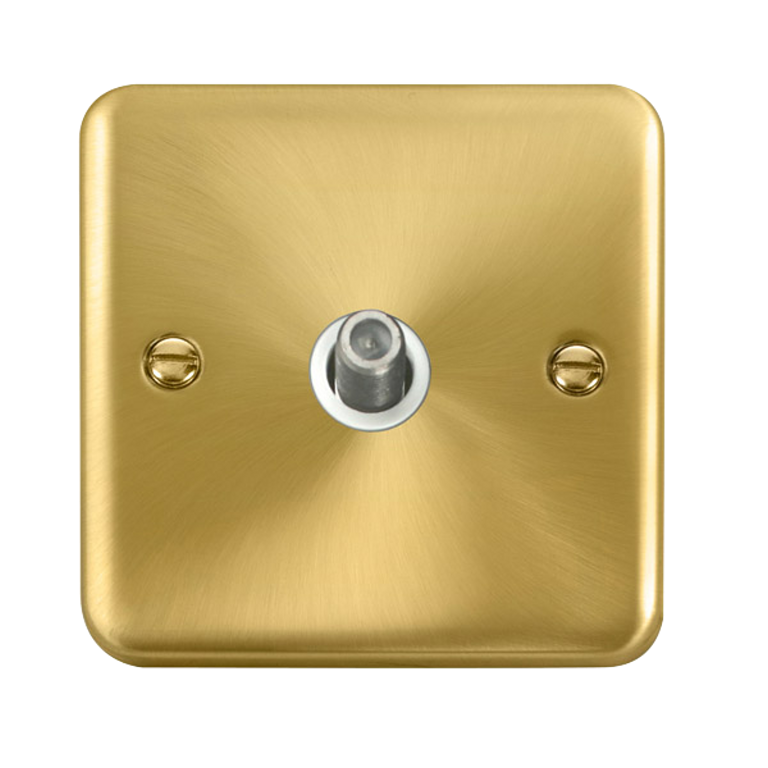 Click Deco Plus Satin Brass 1G F Satellite Outlet Plate White Insert