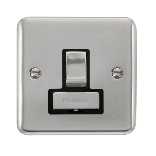 Click Deco Plus Polished Chrome 1G 13A Switched Fused Connection Unit Black Insert