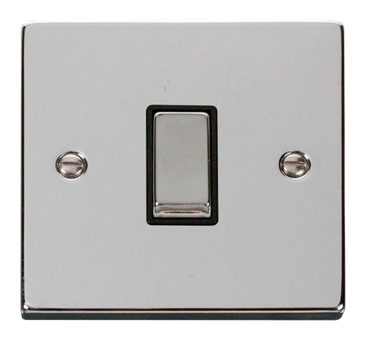 Click Deco Polished Chrome 1G 2W Single Light Switch Black Insert