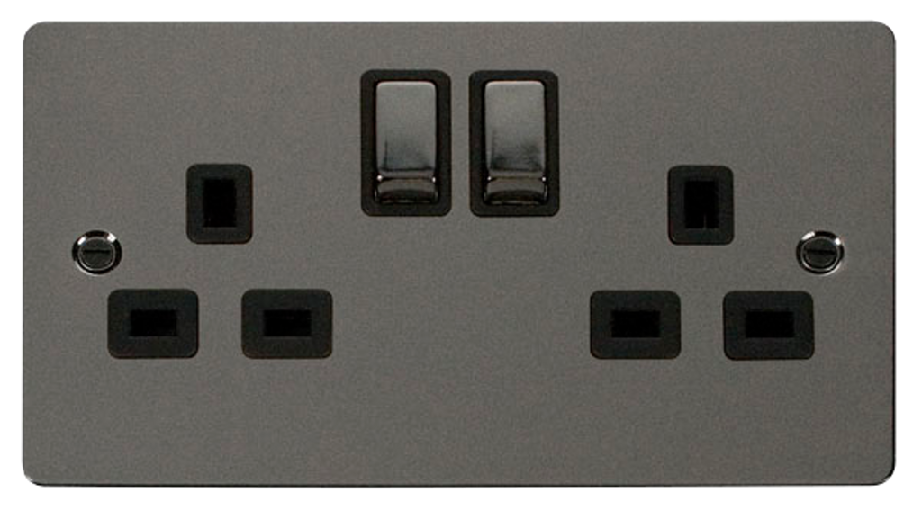 Click Define Black Nickel 2G 13A Double Switched Socket Black Insert