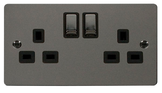 Click Define Black Nickel 2G 13A Double Switched Socket Black Insert