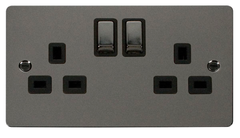 Click Define Black Nickel 2G 13A Double Switched Socket Black Insert