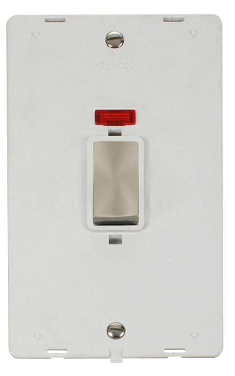 Click Definity Screwless Brushed Stainless 2G 45A DP Vertical Switch & Neon White Insert