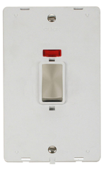 Click Definity Screwless Brushed Stainless 2G 45A DP Vertical Switch & Neon White Insert